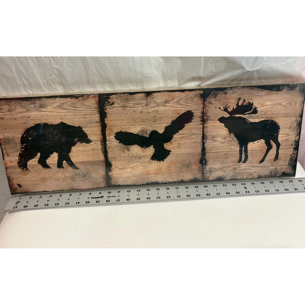 IKEA Bjornamo Wooden Wall Art Set of 3 - Forest Silhouettes: Bear, Owl, Elk